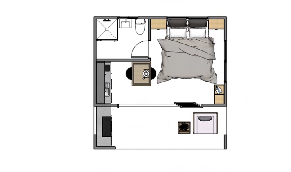 Coolum floor plan — Studio layout · 6,500 × 5,300mm · Open air deck + optional porch 13.2m²